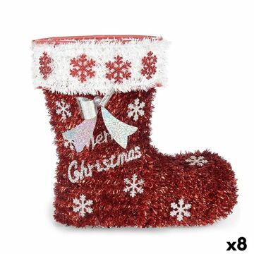 Figura Decorativa Bota Enfeite Cintilante Branco Vermelho Polipropileno Pet 26 X 27 X 14 cm (8 Unidades)