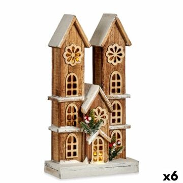 Figura Decorativa Leve Casa Branco Castanho Madeira 25 X 46 X 9 cm (6 Unidades)