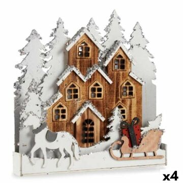 Figura Decorativa Leve Povoação Branco Castanho Madeira 44 X 44,5 X 6 cm (4 Unidades)