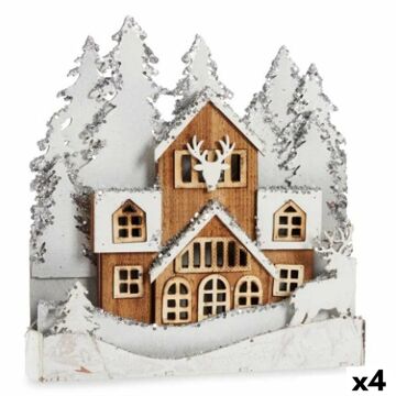 Figura Decorativa Leve Povoação Branco Castanho Madeira 44 X 43 X 6 cm (4 Unidades)