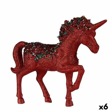 Figura Decorativa Unicórnio Vermelho Plástico 9,5 X 31 X 40 cm (6 Unidades)