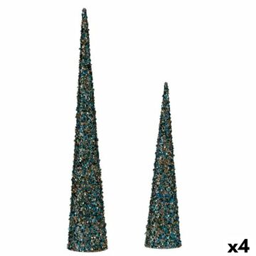 Conjunto de Figuras Cones Lantejoulas Azul Dourado Plástico (4 Unidades)