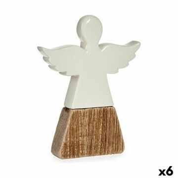 Figura Decorativa Anjo Branco Castanho Madeira Cerâmica 2,5 X 18 X 15 cm (6 Unidades)