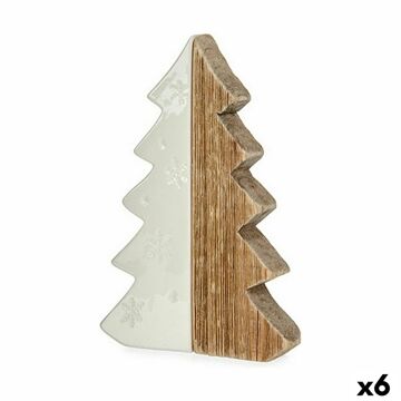 Figura Decorativa árvore de Natal Branco Natural Madeira Cerâmica 3 X 21 X 14 cm (6 Unidades)