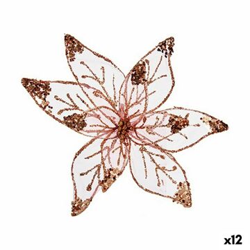 Flor Decorativa Dourado Cor de Rosa Plástico 25 X 25 X 7 cm (12 Unidades)