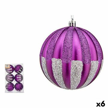 Conjunto de Bolas de Natal 10 cm Roxo Prateado Pvc (6 Unidades)