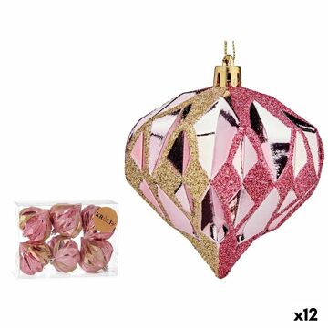 Conjunto de Bolas de Natal Diamante Cor de Rosa Dourado Plástico 8 X 9 X 8 cm (12 Unidades)