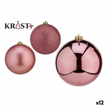 Conjunto de Bolas de Natal Cor de Rosa Pvc 10 cm (12 Unidades)