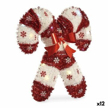 Figura Decorativa Bengala Doce Enfeite Cintilante Leve LED Branco Vermelho Polipropileno Pet 47 X 6 X 47 cm (12 Unidades)