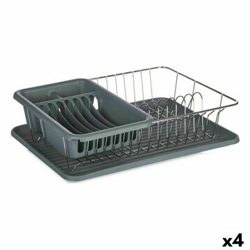 Escorredor de Louça Cinzento Metal Plástico 43,5 X 11 X 33,5 cm (4 Unidades)