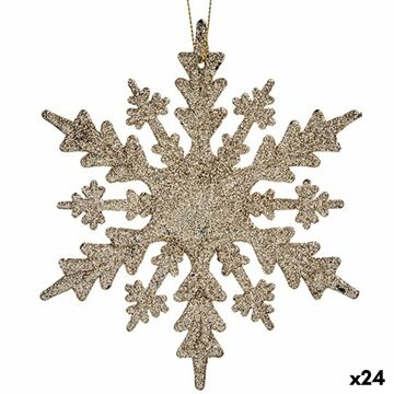 Adorno Natalício Flocos de Neve Champagne Plástico Purpurina 15 X 15 X 0,2 cm (24 Unidades)