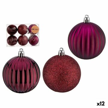 Conjunto de Bolas de Natal com Relevo Roxo Pvc ø 7 cm (12 Unidades)