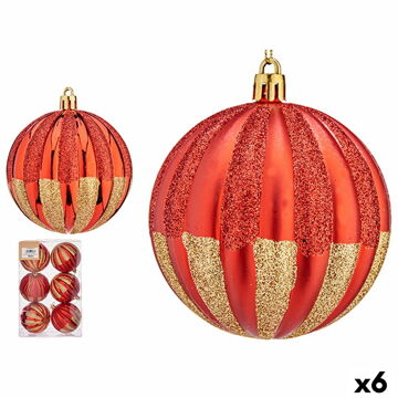 Conjunto de Bolas de Natal Riscas Vermelho Dourado Pvc (6 Unidades)