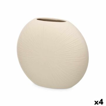 Vaso Bege Cerâmica 29 X 26 X 11 cm (4 Unidades) Circular