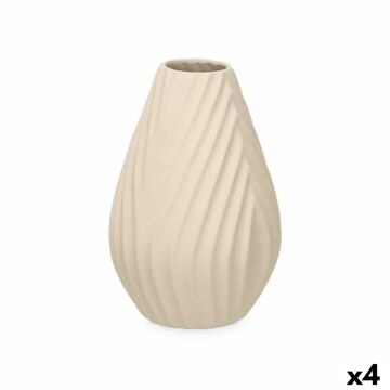 Vaso Bege Cerâmica 21 X 31 X 21 cm (4 Unidades) Riscas