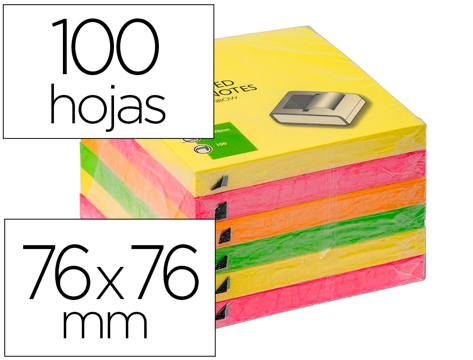 Bloco de Notas Adesivas Q-connect 76x76 mm Cores Neon Sortidas Zig-zag