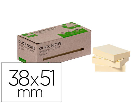 Bloco de Notas Adesivas Q-connect 38x51 mm 100% Papel Reciclado Amarelo Caixa de Cartão