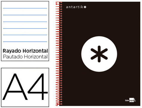 Caderno Espiral Din A4 Micro Antartik Capa Forrada 120 F 100 gr Pautado 5 Bandas de Cores 4 Furos Cor Preto