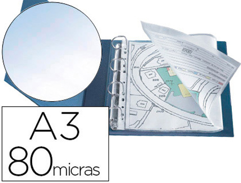 Bolsa Catálogo Q-connect Din A3 ao Baixo 80 Microns Cristal com Abertura Superior - Bolsa de 10