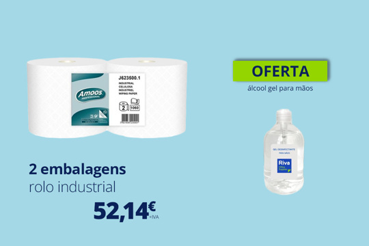 Pack 2 Embalagens de Rolo Industrial RLIND2 + Oferta 1 Frasco Álcool Gel Antisséptico para Mãos GLAL749937