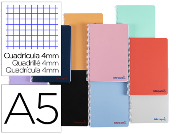 Caderno Espiral A5 Wonder Capa Plástico 80f 90g Quadricula 4mm com Margem Cores Sortidas