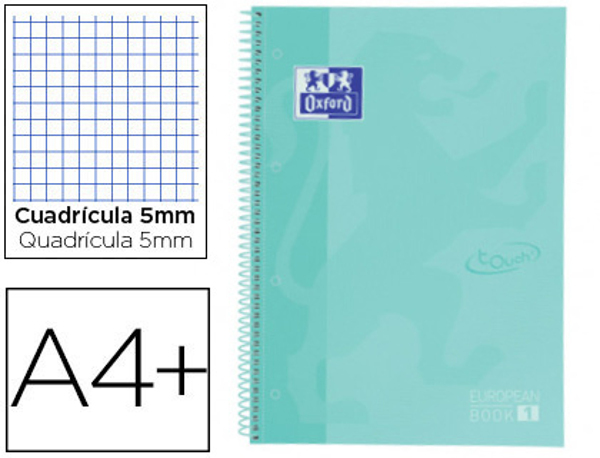 Caderno Espiral Oxford Ebook 1 School Touch Te Din A4+ 80 Folhas Quadricula 5 mm com Margem Mint Pastel