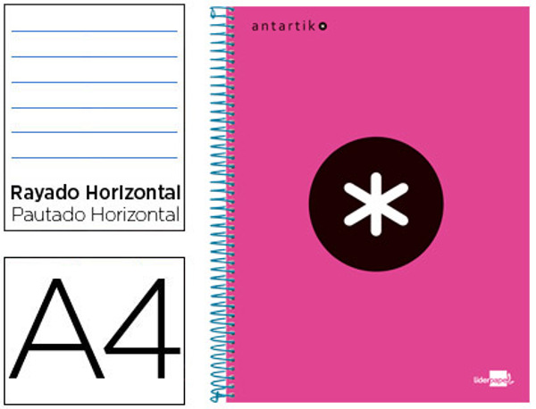 Caderno Espiral Din A4 Micro Antartik Capa Forrada 120 F 100 gr Pautado 5 Bandas de Cores 4 Furos Cor Rosa F.