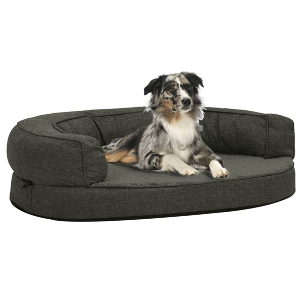 Cama p/ cães ergonóm. 75x53cm aspeto linho pelúcia cinza-escuro